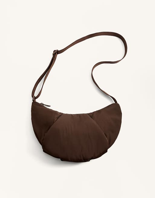 OYSHO mini quilted crossbody bag in brown