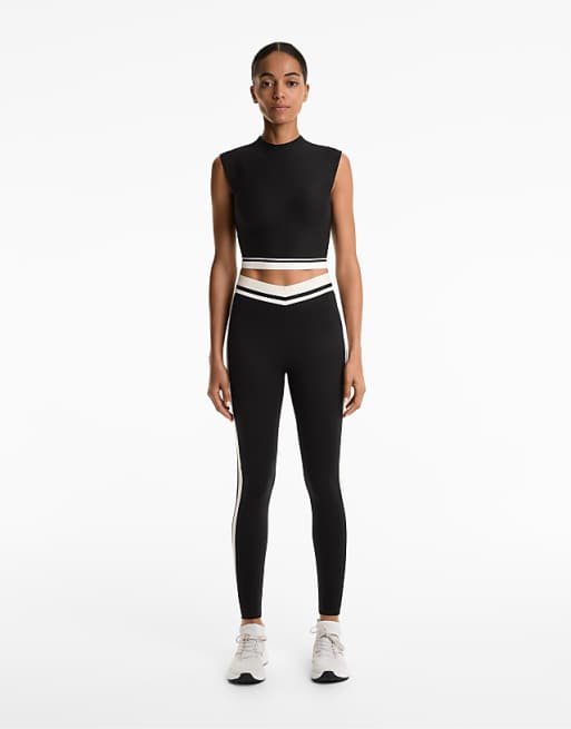 OYSHO Perfect-adapt High-rise 65cm Ankle-length Leggings With Side Line In Black