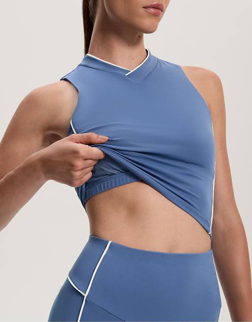 OYSHO Piping Comfortlux Tank Top In Mid-blue