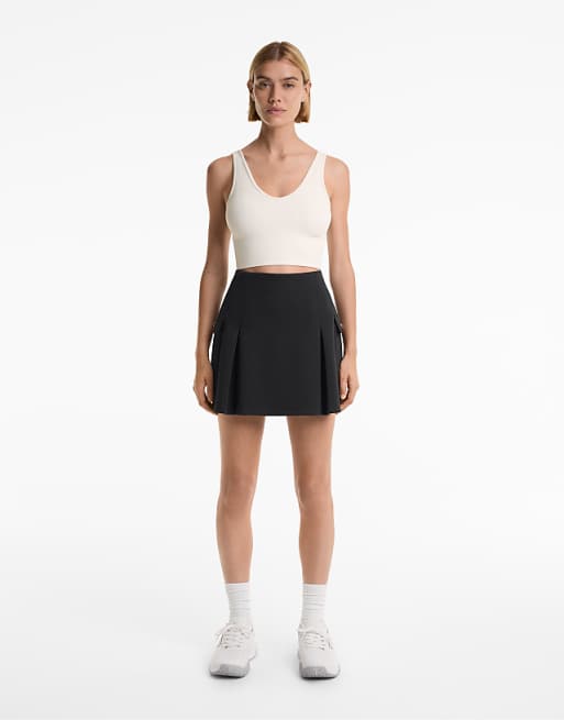 OYSHO Rib Structure Tank Top In Pale Ecru