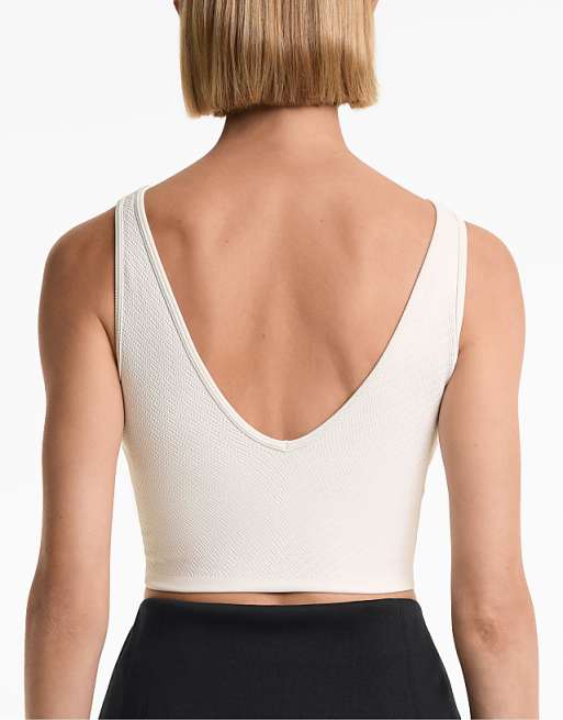 OYSHO Rib Structure Tank Top In Pale Ecru