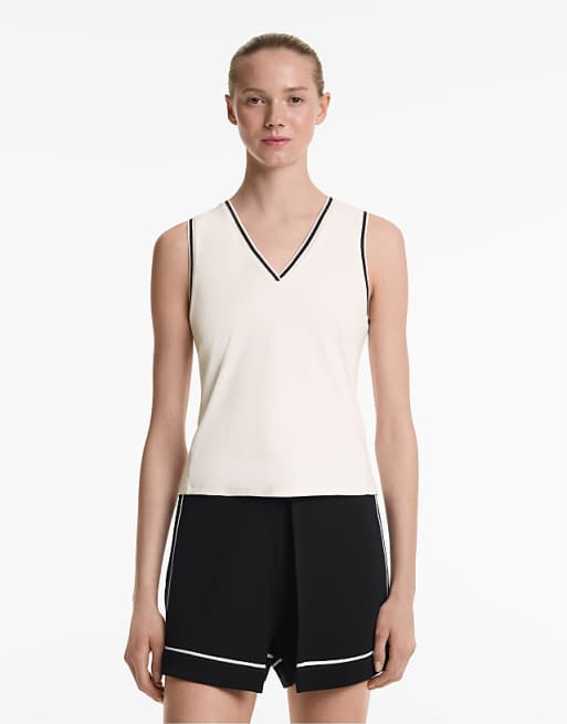 OYSHO Sleeveless v-neck top in pale ecru