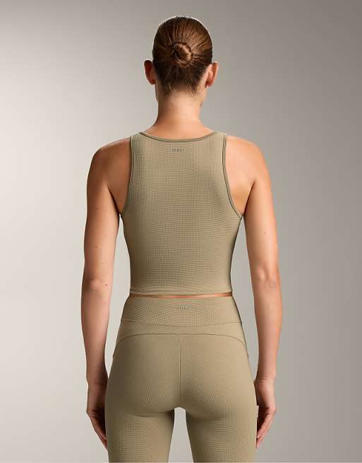 OYSHO Sleeveless Waffle Tank Top In Washed Khaki