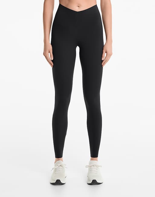 OYSHO V-cut light-touch 65cm ankle-length leggings in black