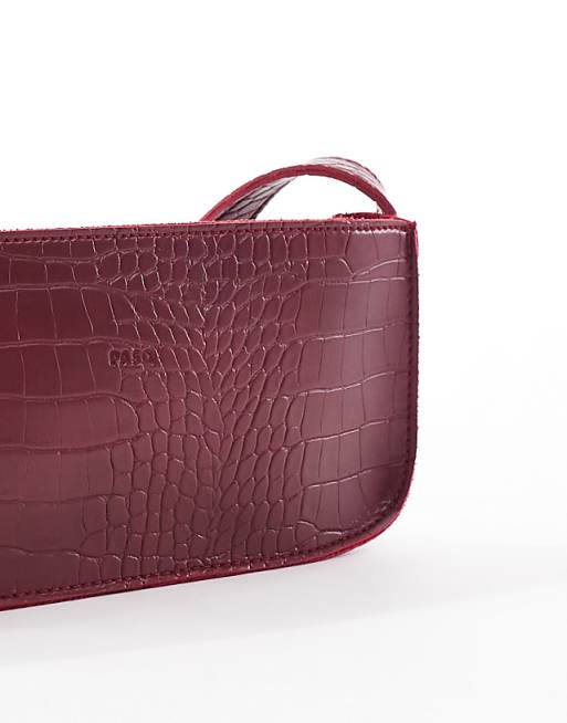 PASQ Croc Baguette Shoulder Bag In Dark Burgundy
