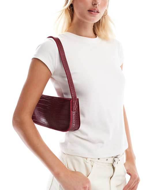 PASQ croc baguette shoulder bag in dark burgundy
