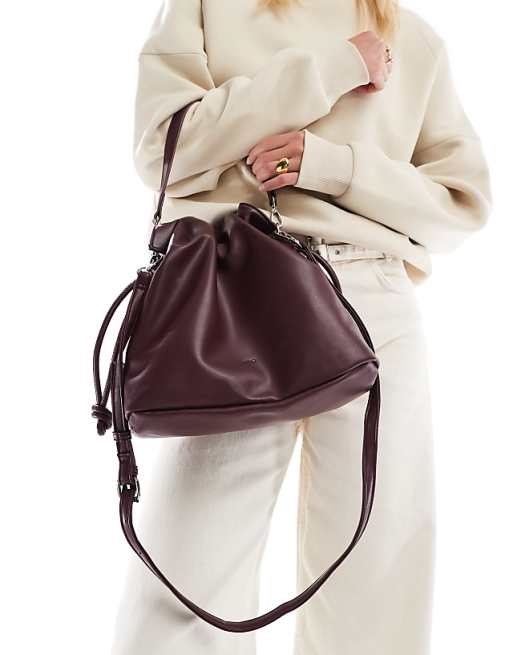 PASQ Draw String Soft Shoulder Bag In Burgundy