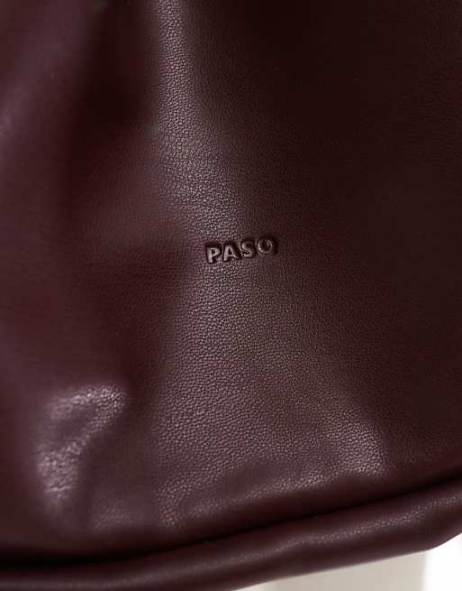PASQ Draw String Soft Shoulder Bag In Burgundy