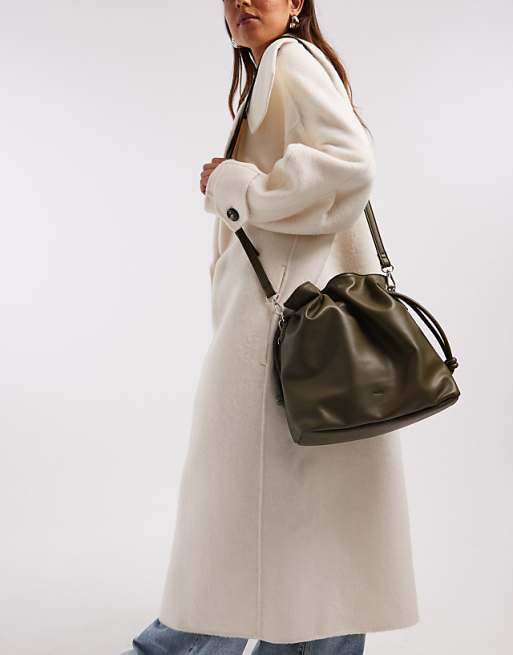 PASQ Draw String Soft Shoulder Bag In Khaki Green