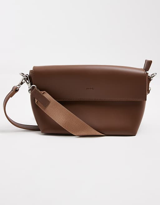 PASQ Flap Over Crossbody Shoulder Bag In Dark Taupe