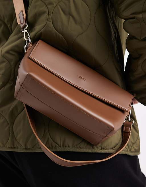 PASQ Flap Over Crossbody Shoulder Bag In Dark Taupe