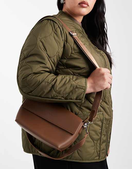 PASQ Flap Over Crossbody Shoulder Bag In Dark Taupe