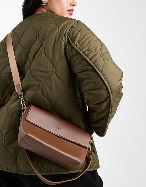 PASQ flap over crossbody shoulder bag in dark taupe