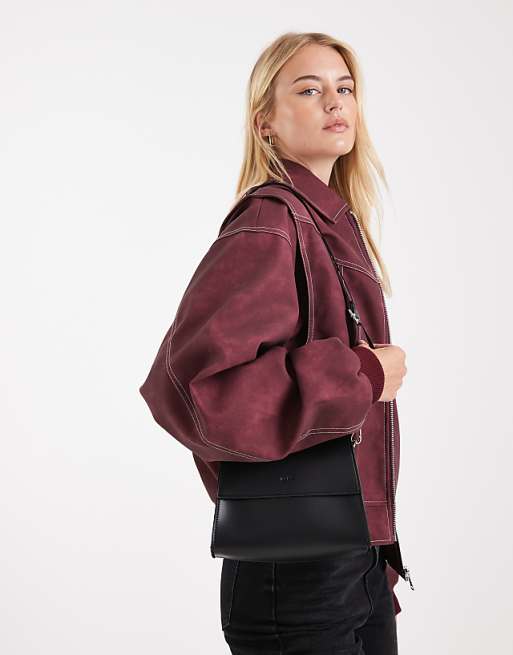 PASQ Flapover Classic Crossbody Bag In Black