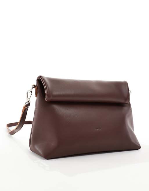 PASQ Large Roll Top Crossbody Clutch In Brown