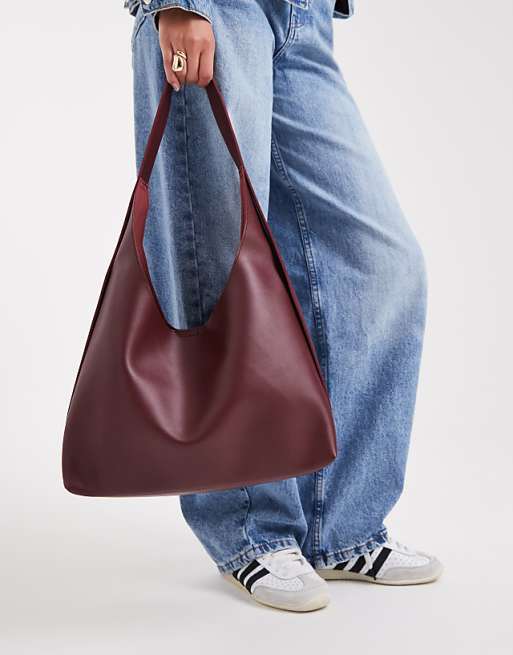 PASQ Slouch Tote Bag With Strap Detail In Burgundy