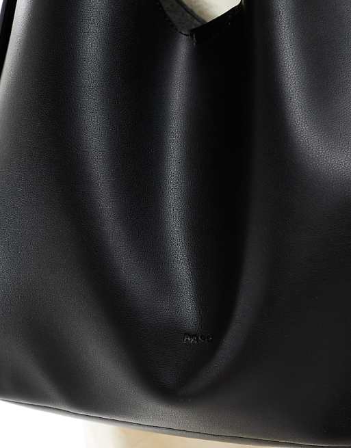 PASQ Soft Slouch Shoulder Bag With Strap Detail In Black