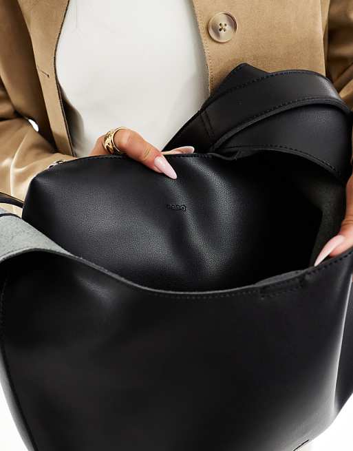 PASQ Soft Slouch Shoulder Bag With Strap Detail In Black