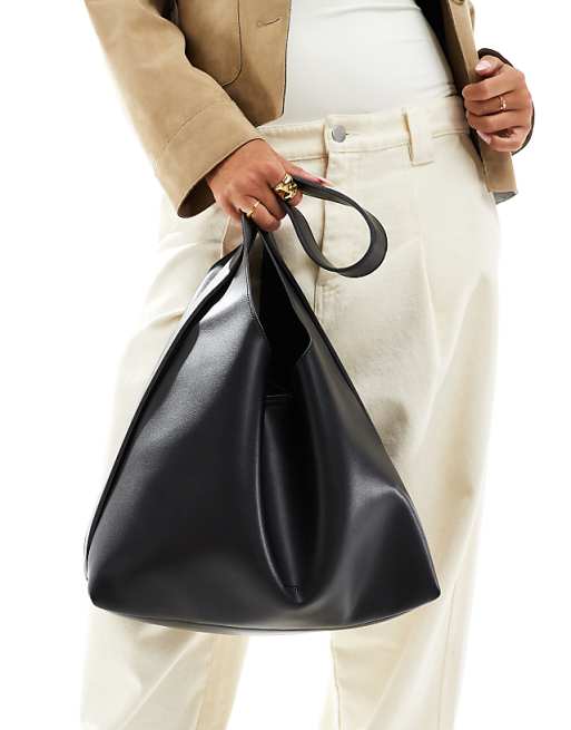 PASQ Soft Slouch Shoulder Bag With Strap Detail In Black