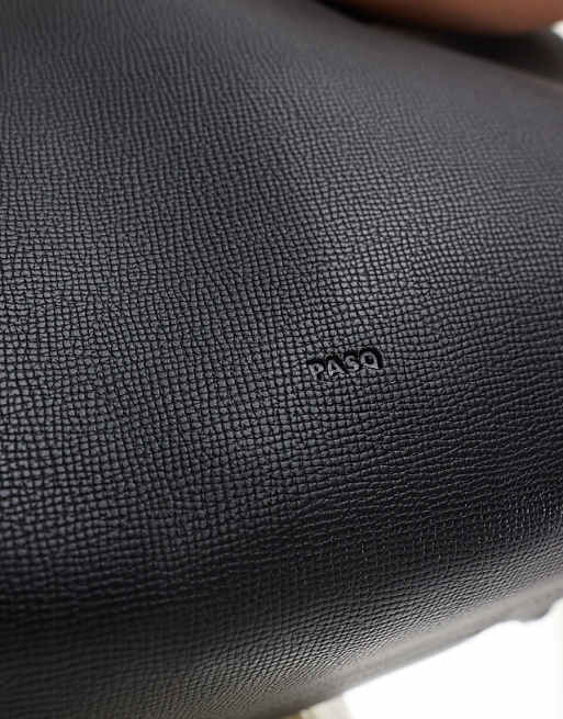 PASQ Textured Twin Strap Tote Bag With Side Clip Details In Black