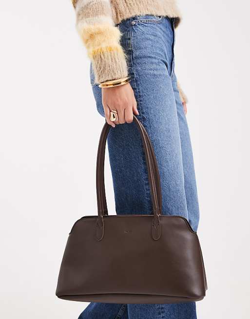 PASQ Twin Strap A Line Shoulder Bag In Dark Brown