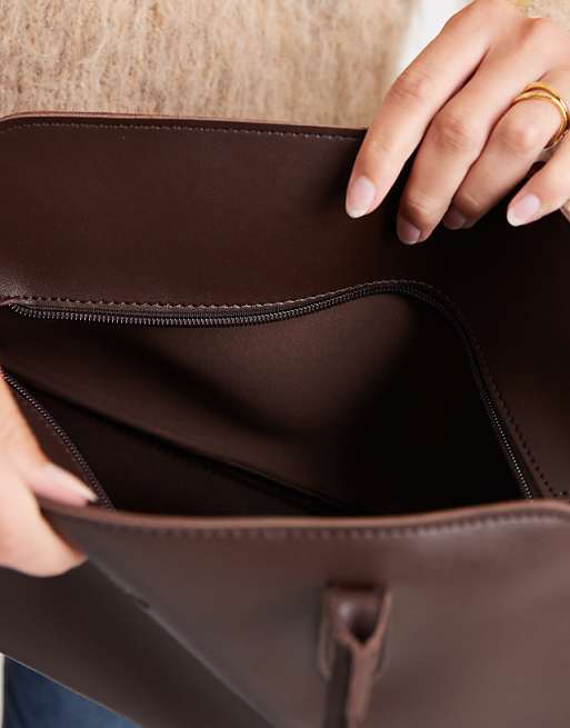 PASQ Twin Strap A Line Shoulder Bag In Dark Brown