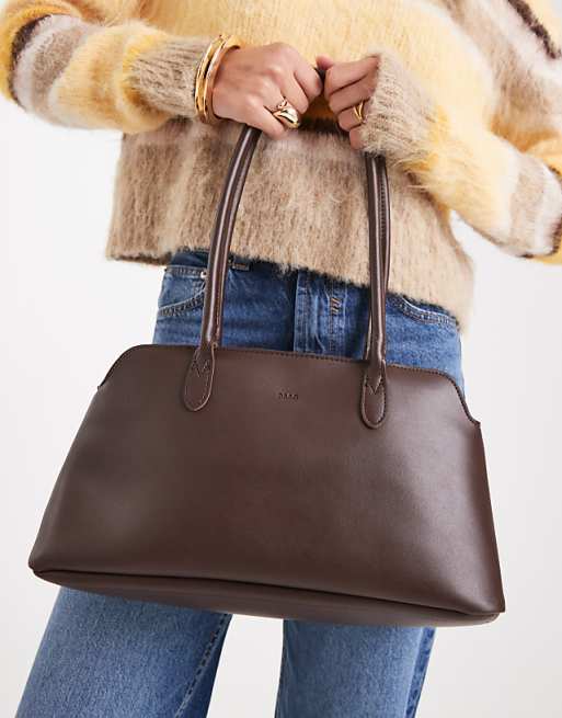 PASQ twin strap a line shoulder bag in dark brown