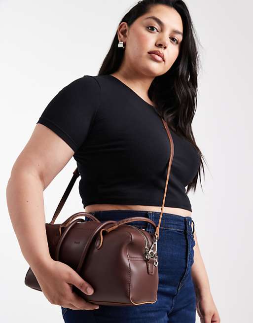 PASQ Twin Strap Medium Shoulder Bag In Brown