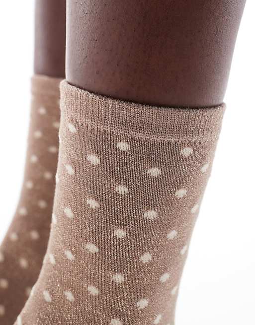 Piece Glitter Sock In Beige Spot
