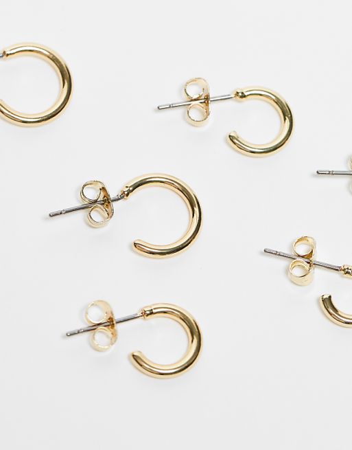 Pieces 18k Plated 3-pack Everyday Huggie And Hoop Earrings In Gold