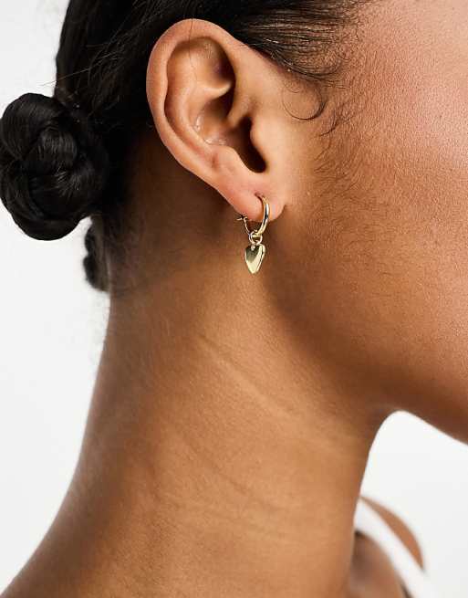 Pieces 18k Plated Hoop Earrings With Heart Drop In Gold