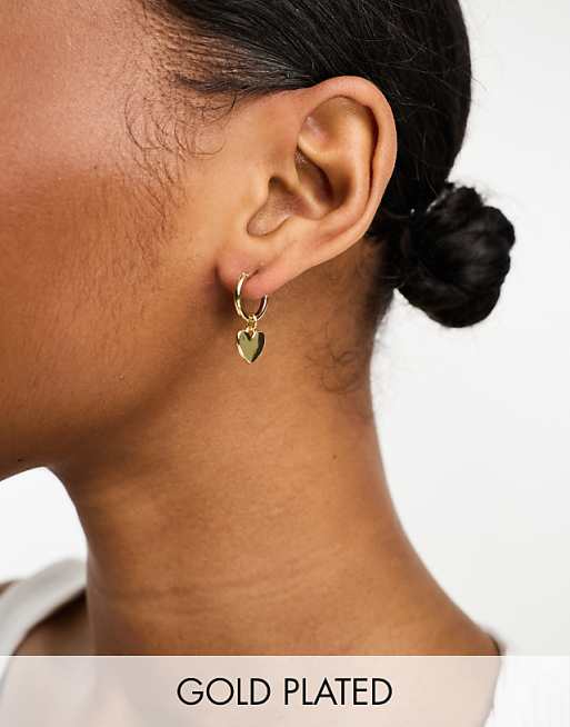 Pieces 18k plated hoop earrings with heart drop in gold