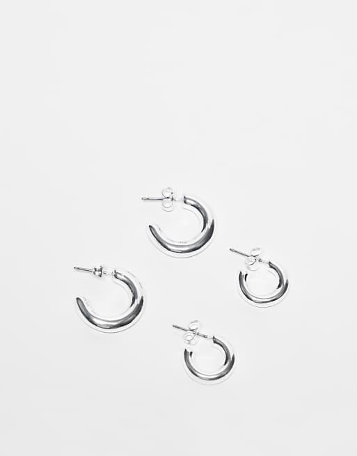 Pieces 2-pack everyday hoop earrings in plated sterling silver