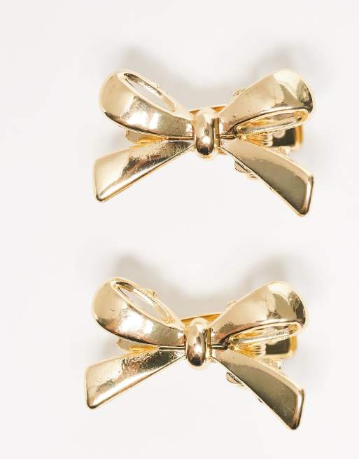 Pieces 2 Pack Metal Bow Hair Clips In Gold Tone