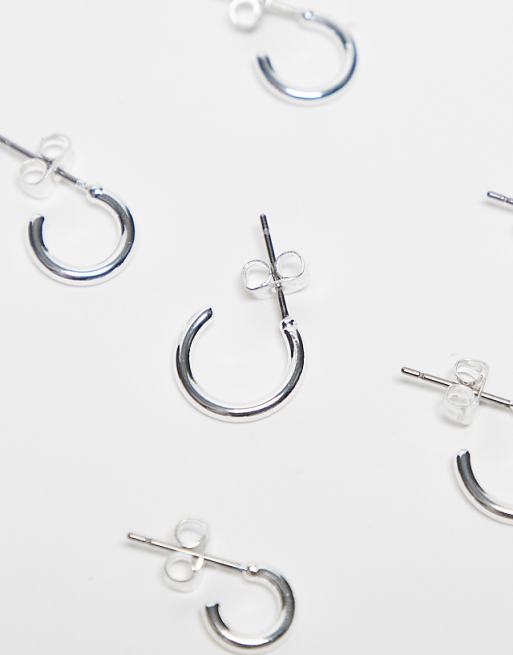 Pieces 3-pack Everyday Huggie And Hoop Earrings In Plated Sterling Silver