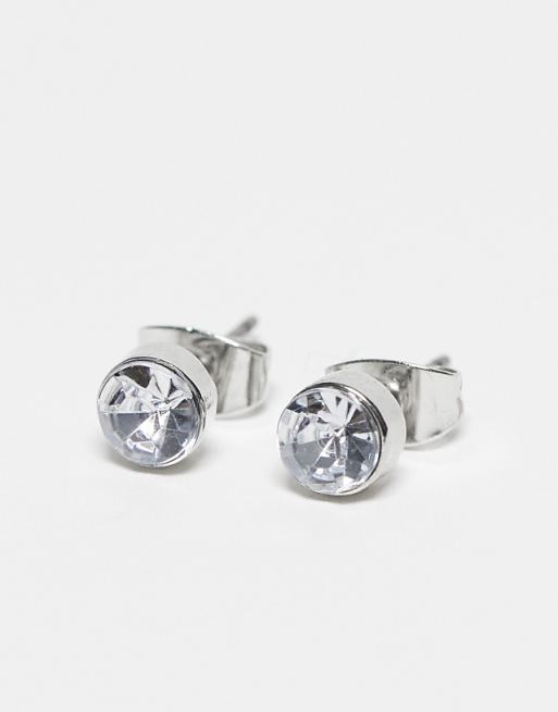 Pieces 3 Pack Pearl & Diamante Stud Earrings In Silver & White