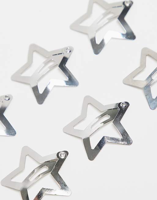 Pieces 6 Pack Star Hair Clips In Silver