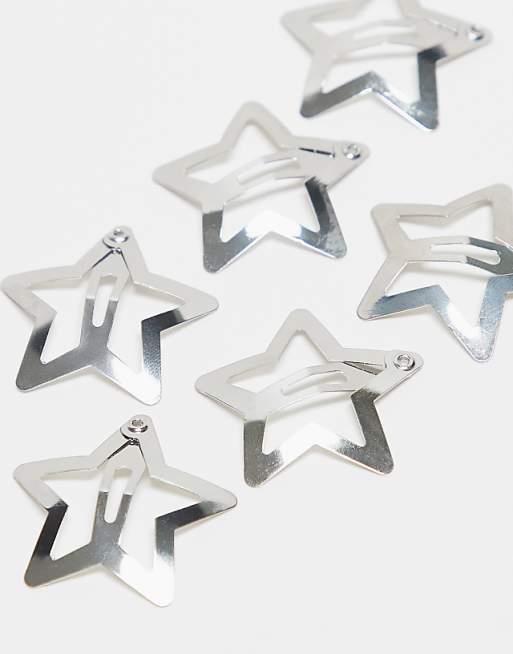 Pieces 6 Pack Star Hair Clips In Silver