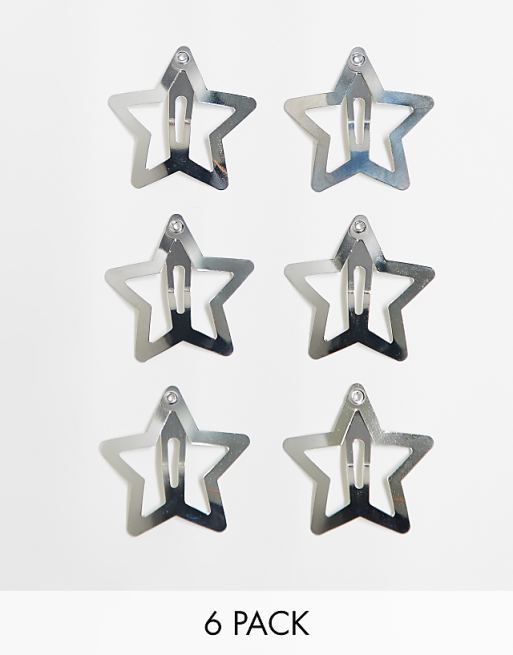 Pieces 6 pack star hair clips in silver