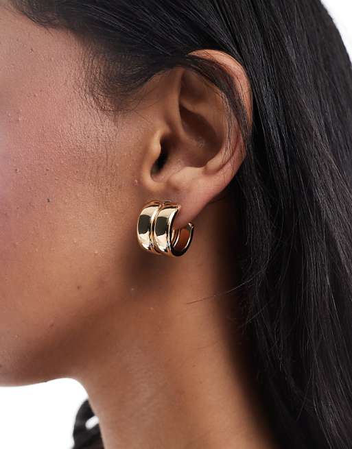 Pieces chunky double hoop earrings in gold