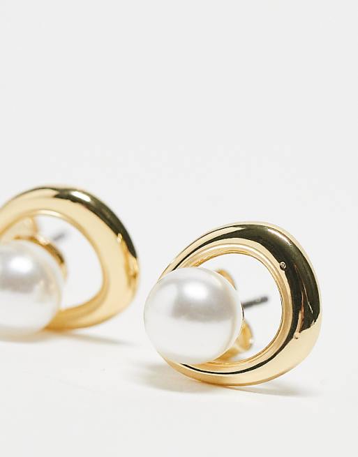 Pieces Drop Pearl And Stud 2-pack Earrings In Gold