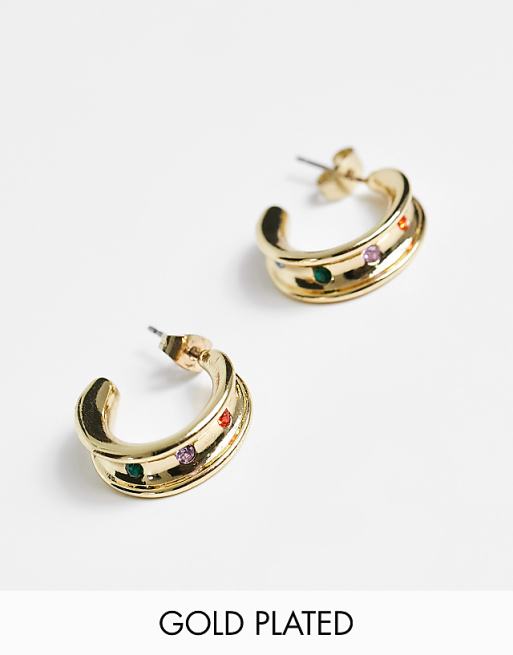 Pieces exclusive 18k plated chunky hoop with rainbow stones in gold