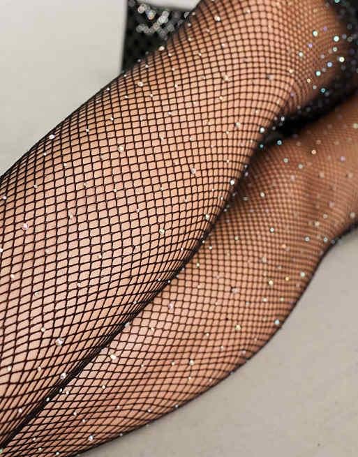 Pieces Fishnet Tights With Diamante Gems In Black