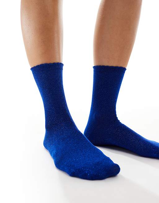 Pieces glitter socks in dark blue
