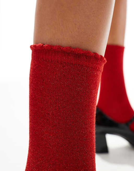 Pieces Glitter Socks In Red