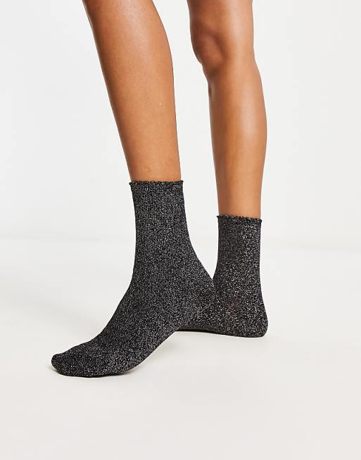 Pieces Glitter Socks In Silver Black