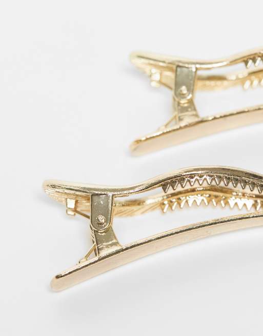 Pieces Large Wavy 2 Pack Hairclips In Gold Tone