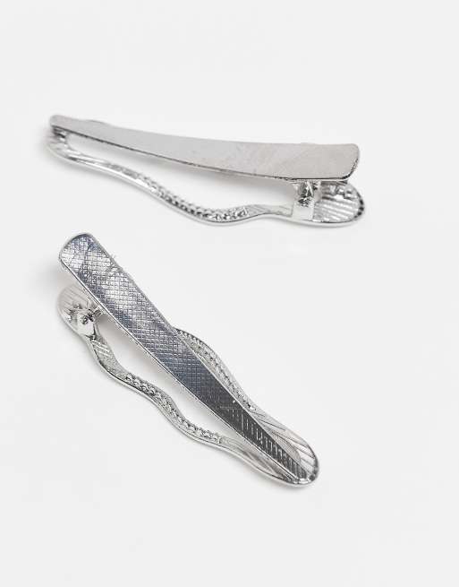 Pieces Large Wavy 2 Pack Hairclips In Silver