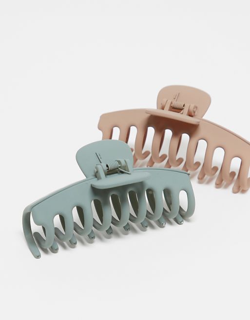 Pieces Medium 2-pack Tube Hair Claw In Neutral And Sage Green