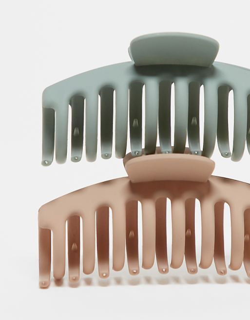 Pieces Medium 2-pack Tube Hair Claw In Neutral And Sage Green